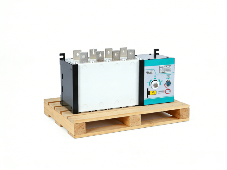 Automatic transfer switch on wooden pallet Automatic transfer switch on wooden pallet