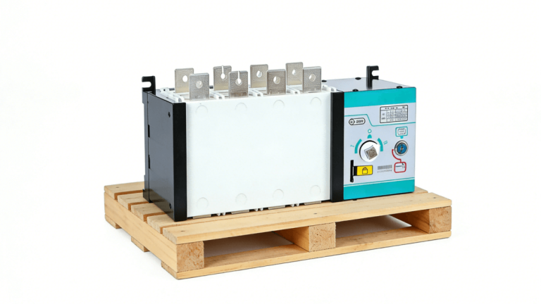 Automatic transfer switch on wooden pallet Automatic transfer switch on wooden pallet