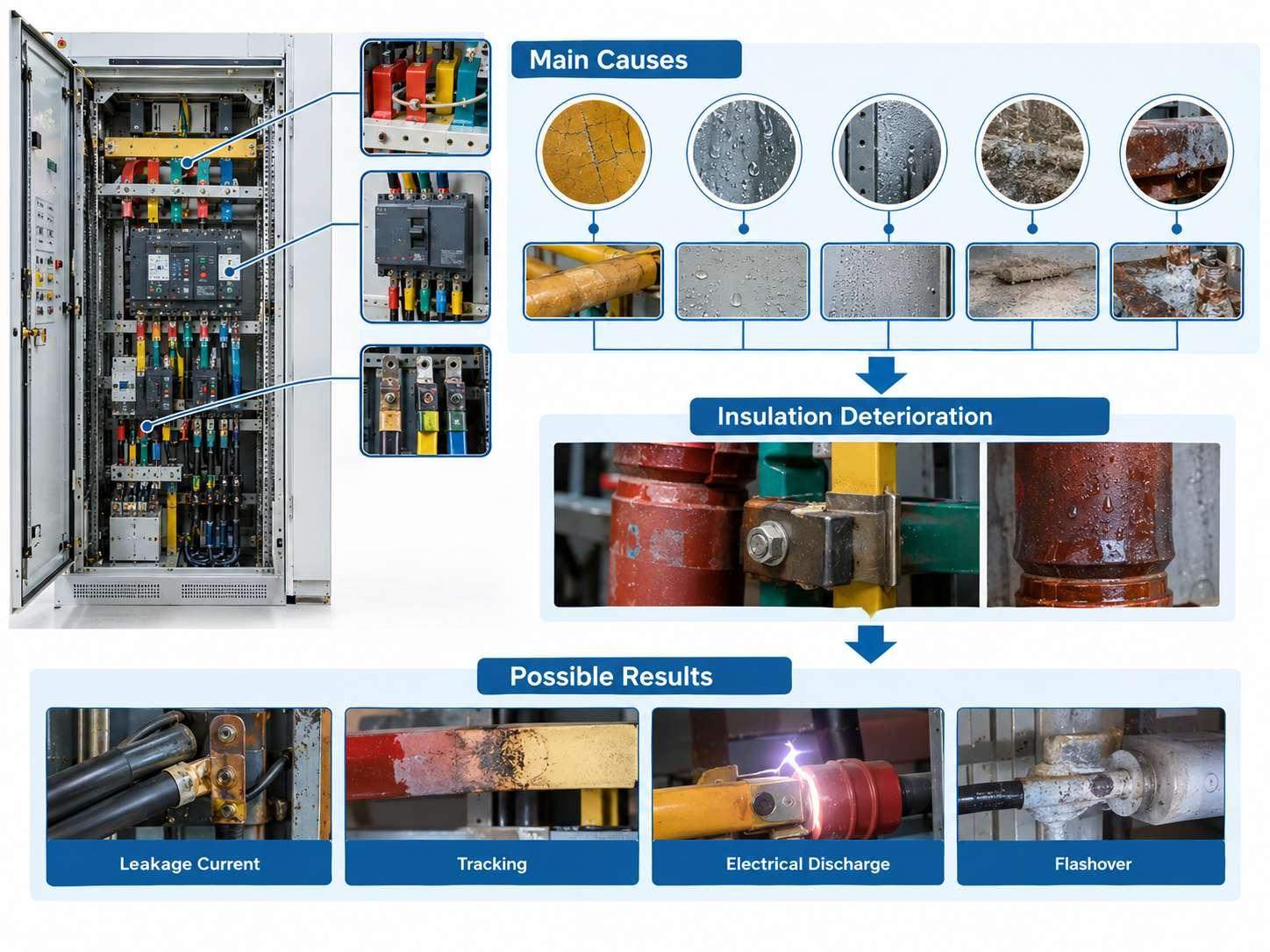 Causes of insulation failure in low voltage switchgear