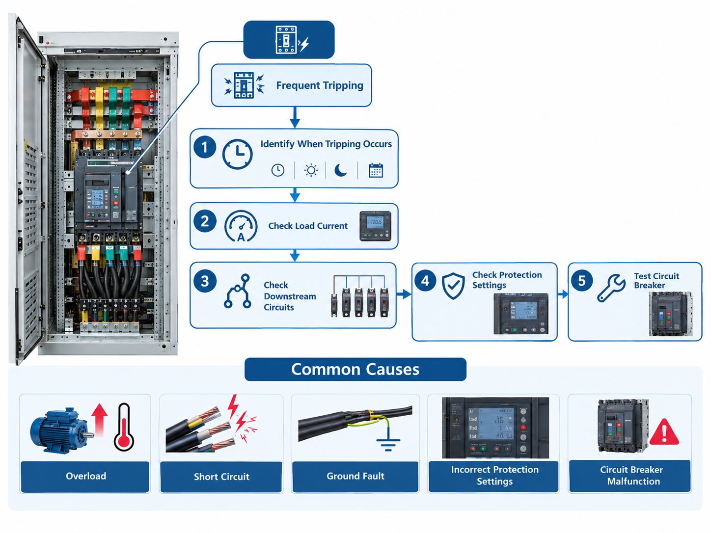 Circuit breaker frequent tripping troubleshooting flowchart