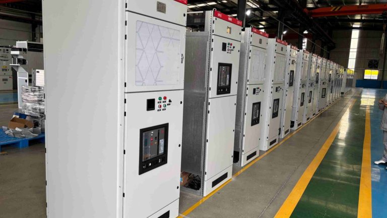 Factory rows of low voltage switchgear Factory rows of low voltage switchgear