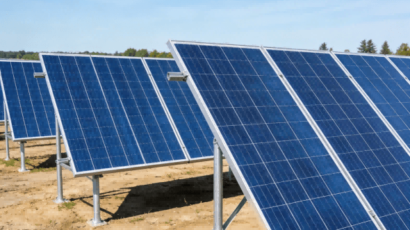 Ground-mounted solar panel array Ground-mounted solar panel array