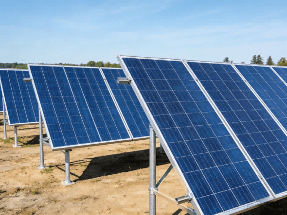 Ground-mounted solar panel array Ground-mounted solar panel array