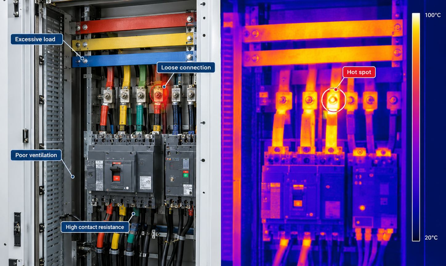 Low voltage switchgear overheating at a busbar connection