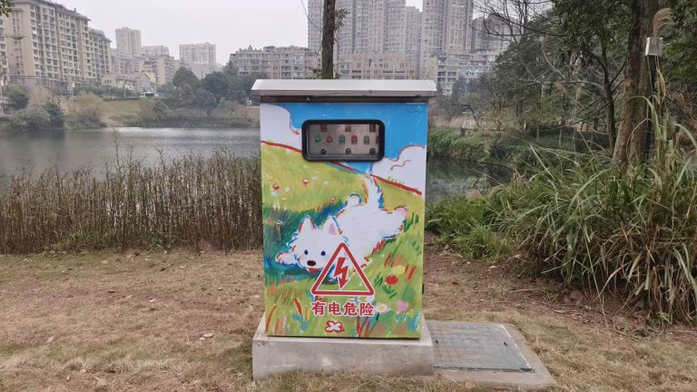 Painted electrical cabinet in park Painted electrical cabinet in park