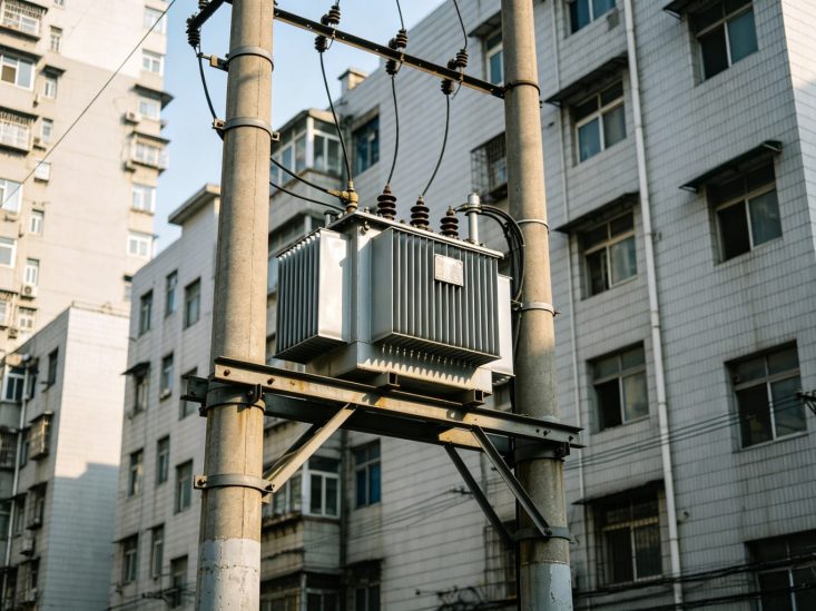 pole transformer in an urban area pole transformer in an urban area