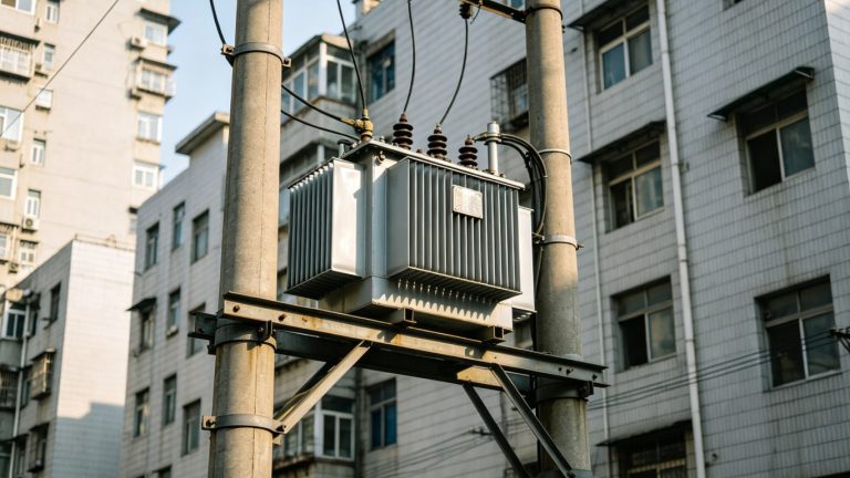pole transformer in an urban area pole transformer in an urban area
