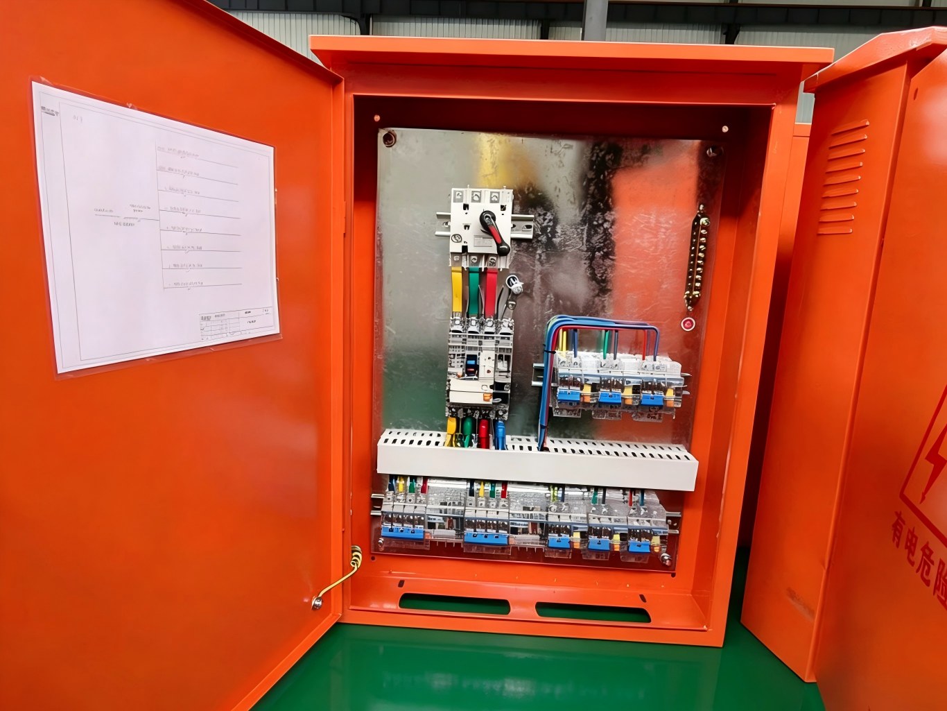 outdoor orange power distribution boxes