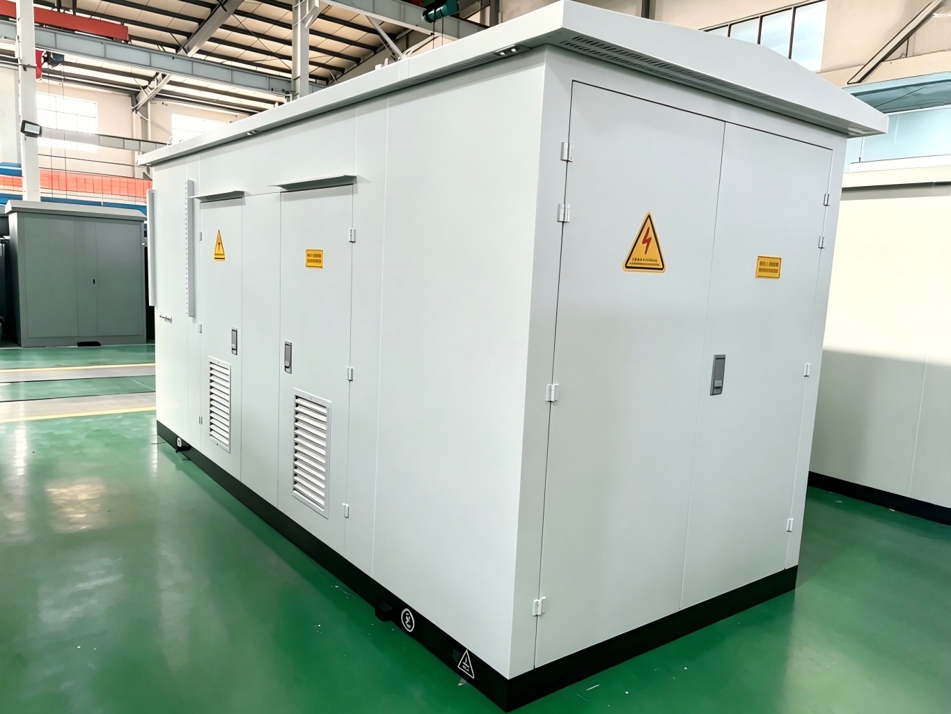white prefabricated substations in factory