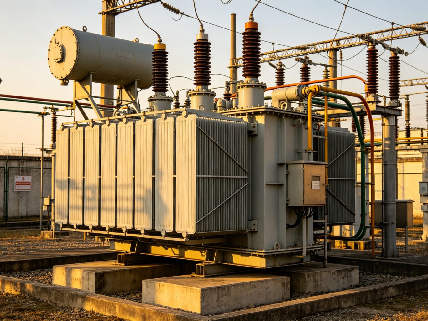High voltage power transformer in outdoor substation