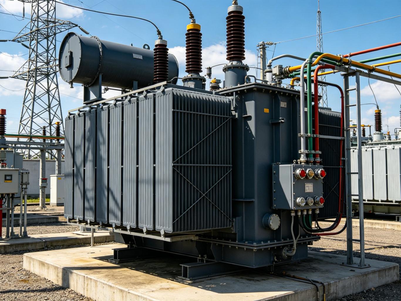New large power transformer in outdoor high voltage substation