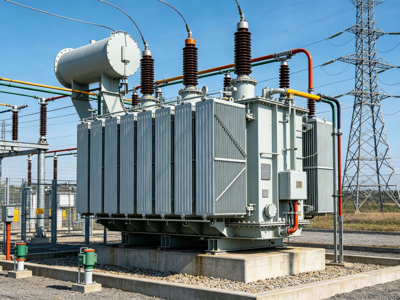 Outdoor power transformer with high voltage bushings