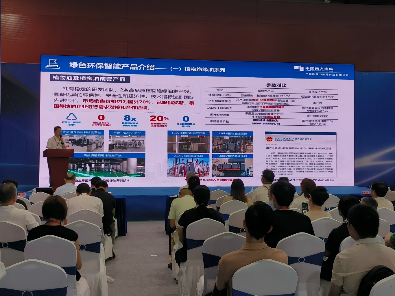 Conference presentation of green vegetable insulating oil transformer products at power industry expo