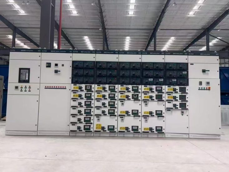 Low-voltage switchgear panels in industrial power distribution room2 Low-voltage switchgear panels in industrial power distribution room2