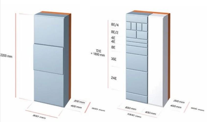 MNS low‑voltage cabinet dimension drawing with E‑unit modular