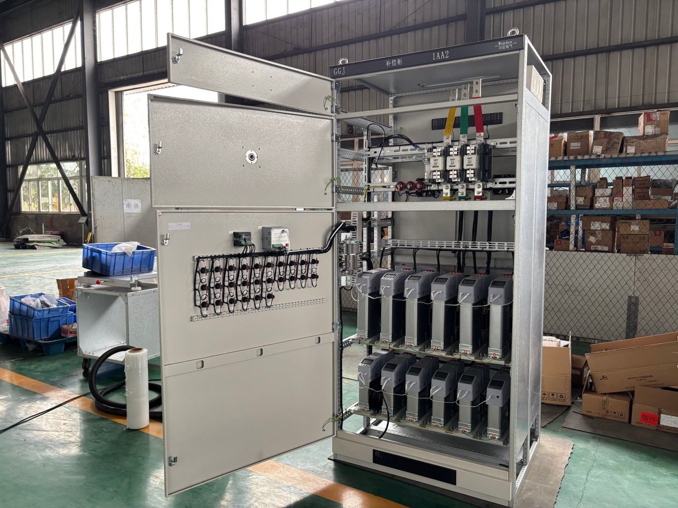 Open GGJ capacitor compensation cabinet internal view
